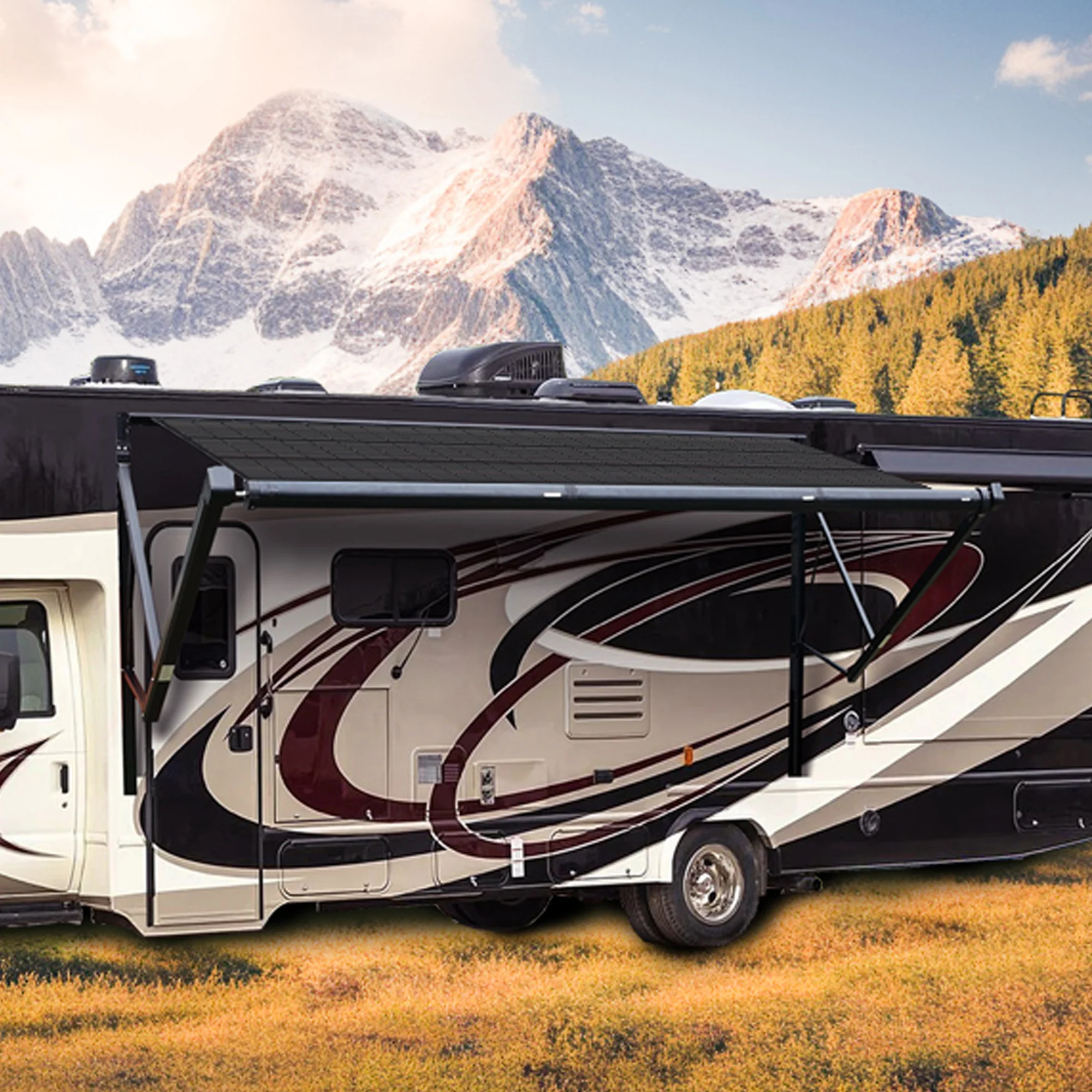 Awnlux RV Exterior Accessory Monocrystalline Silicon Highest Power Output Flexible Solar Panel Awning for Travel and Camping