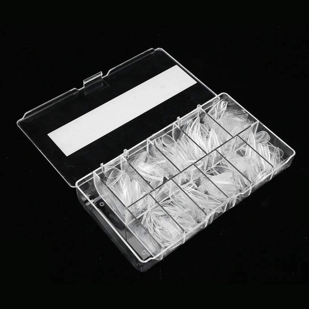 500PCS ABS Full Cover Clear Stiletto Nail Tips Glossy Finish 10 Sizes Long ABS Artificial False Nail Tips Trapezoid Shape