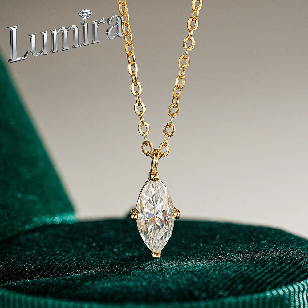 Lumira 1-Carat Marquee-Cut Pendant Women's 18K Gold Moissanite Necklace for Daily Wear Stylish