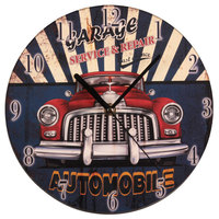 Retro Car Pattern Round Wooden Wall Clock Living Room Bedroom Kitchen Home Decoration Wall Clock Silent Quartz Clock 10 Inch