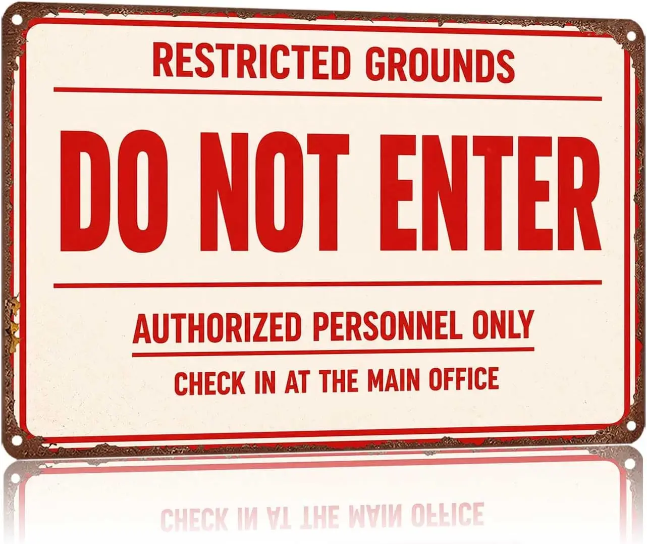 Metal Sign Restricted Grounds Do Not Enter Authorized Personnel Wall Decor | Classic  ,Retro,Waterproof Aluminum,Funny,UV-printi