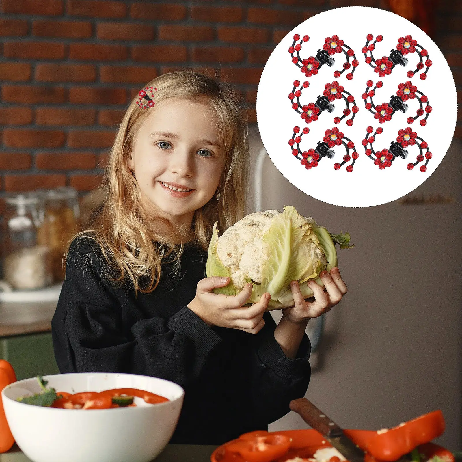 

6Pcs Plum Clips Rhinestone Mini Hairpin Flower Design Hair Clamp for Women Girls Wedding Bridal Celebration Elegant