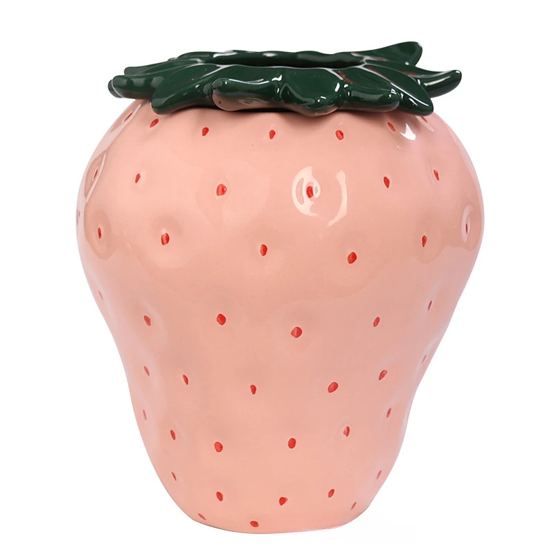 Strawberry Ceramic Fun Vase Living Room Home Lifestyle Atmosphere Decoration Creative Fruit Flower Pot Ins Advanced Sense