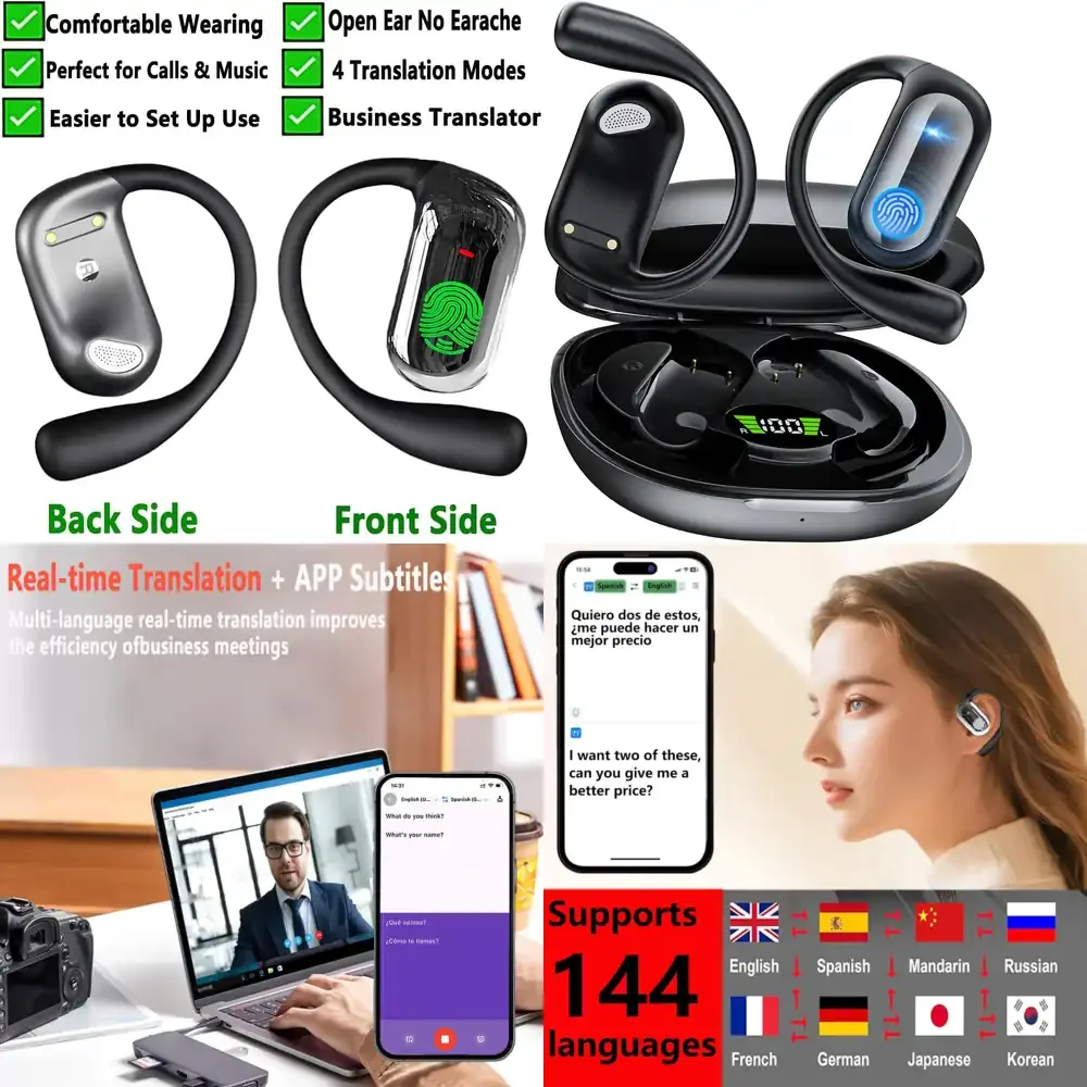 

Наушники-переводчики UYUXIO AI с функцией перевода в реальном времени на 144 языка, OWS-наушники для онлайн-перевода, наушники для распознавания акцентов