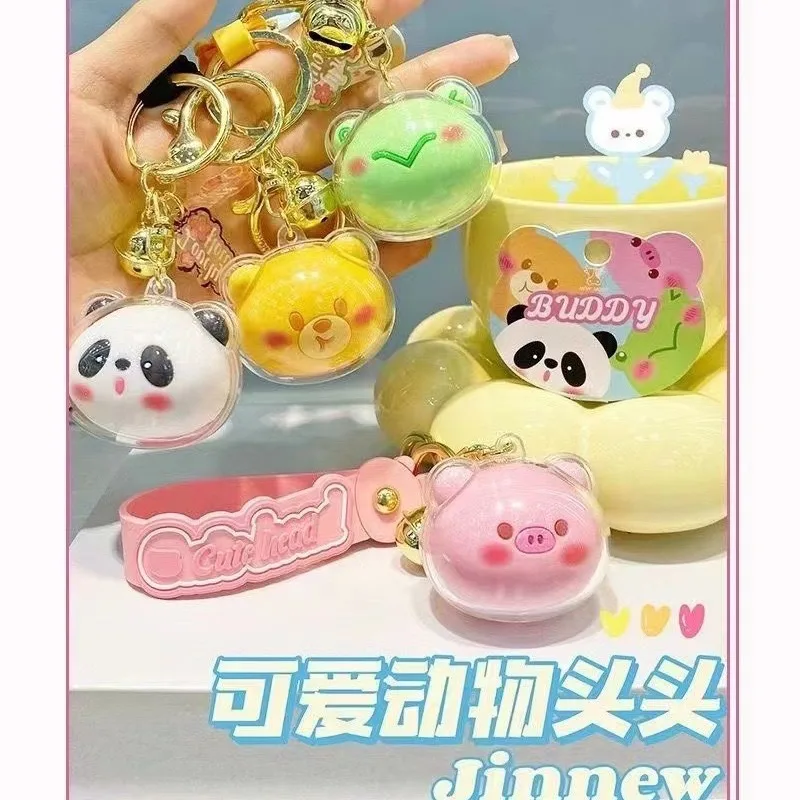 Cute Panda Keychain Acrylic Cute Animal Head Bell Pendant Accessories Student Backpack Accessories Couple Pendant Gift