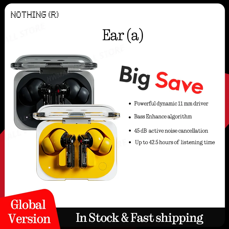 en stock Nothing Ear (a) Cancelación activa de ruido de 45 dB