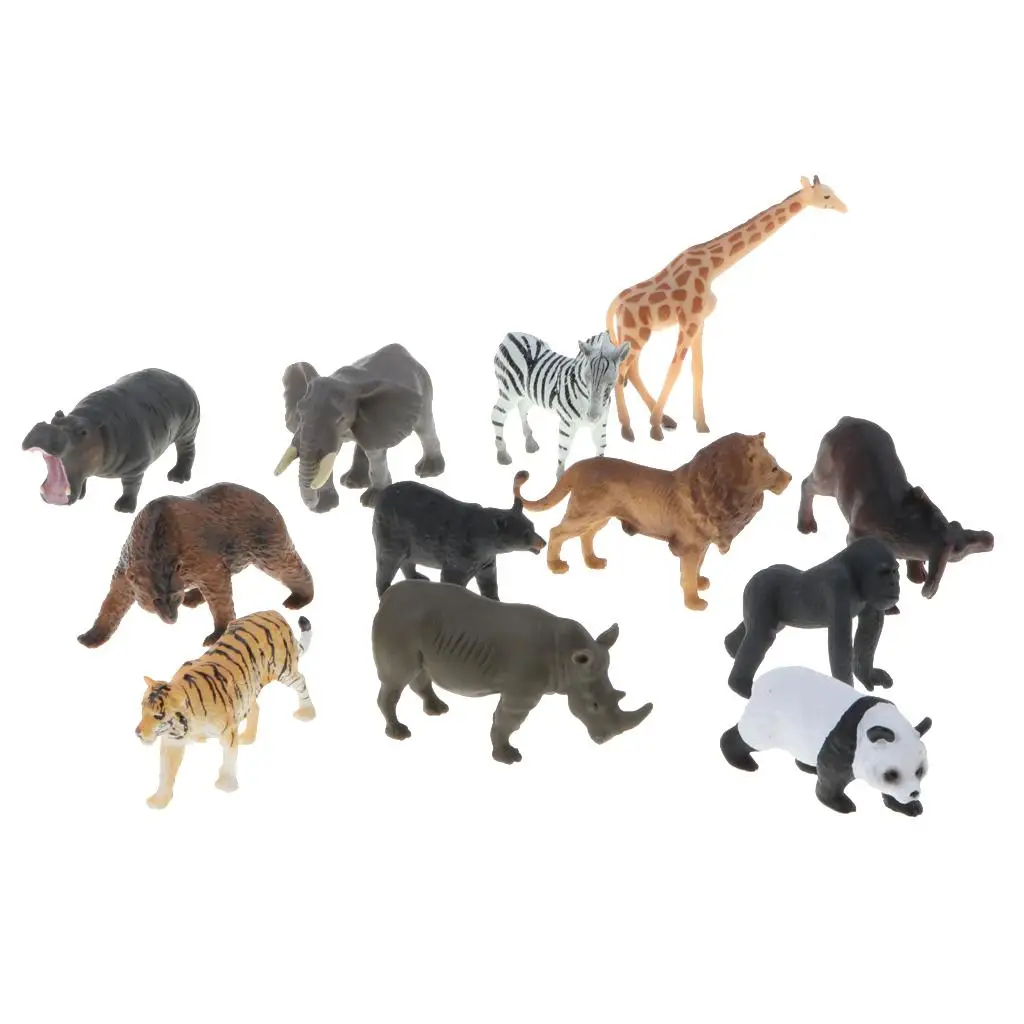 Juego de juguetes de figuras de animales de zoológico artificiales de 12 piezas para niños que juegan juguete