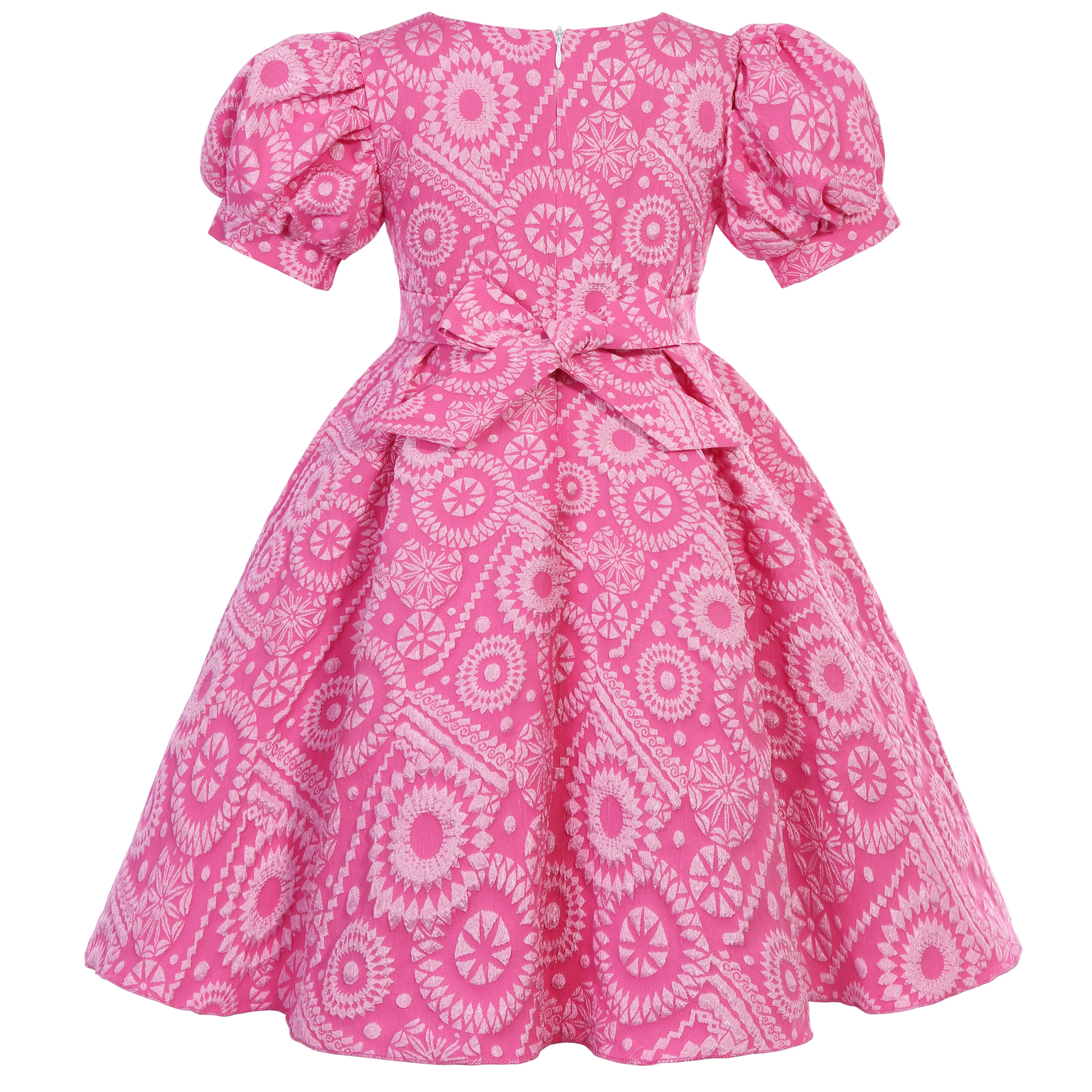 Europe And The United States Foreign Trade Hot New Children's Bubble Sleeve Princess Dress Dress Flower Girl Bow Print Fluffy
