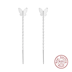 Simple Long Tassel 925 SIlver Needle Earrings Butterfly Earline Love Chain Ear Rings Earring For Girl's Party Jewelry Gifts