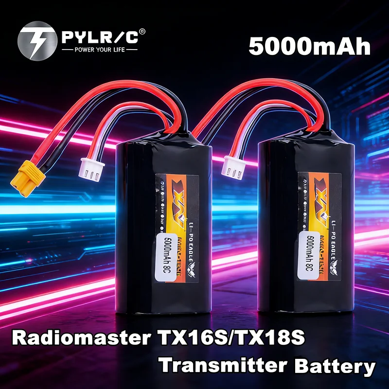 7,4V 5000mAh 8C Li-Ion Akku mit XT30-Stecker für RadioMaster TX16S/TX18S Fernsteuerung, Hochleistungsakku