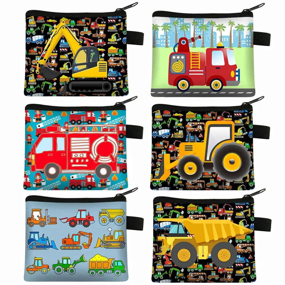 

Cartoon Firetruck Excavator Crane Coin Purse Keychain Zipper Pouch Kids Wallet Card Money Coin Bag Cute Purses and Handbags