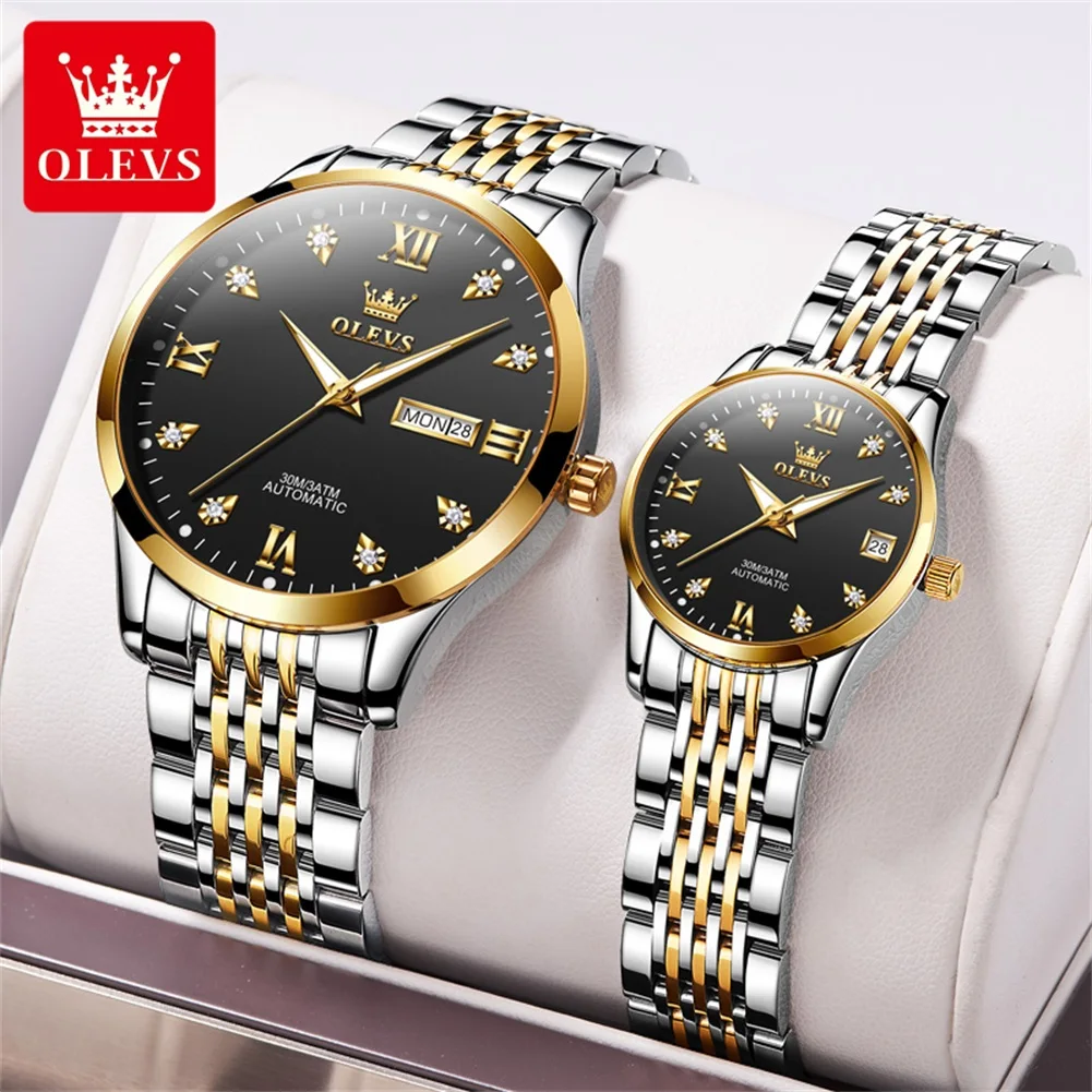 

OLEVS Couple Mechanical Watch Business Luxury Automatic Wrist Watch Gifts Women Waterproof Date Stainless Steel Strap Watches