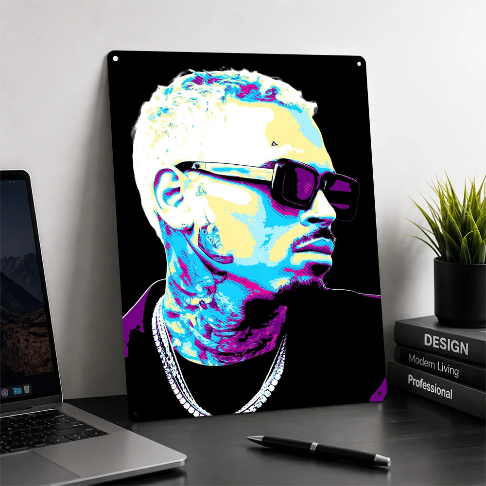 Chris Brown Portrait Metal Poster Perfect Gift for Fans Lovers Personalized Wall Art Metal Sign for Decoration Room Ornaments