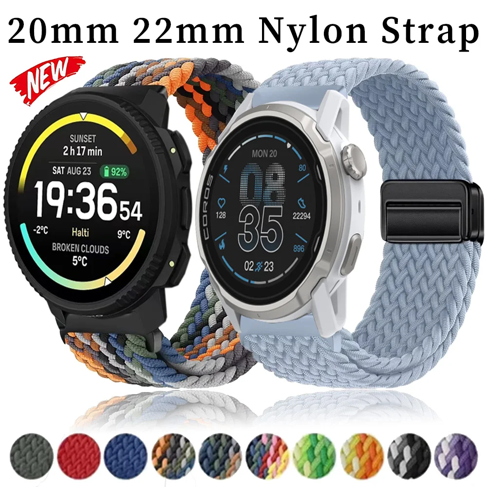 20/22mm Nylon Braid Strap For Nothing CMF Watch 3 Pro 2 Pro Magnetic Wristband COROS APEX 4 42mm/PACE 4/Pro Suunto Vertical 2-1