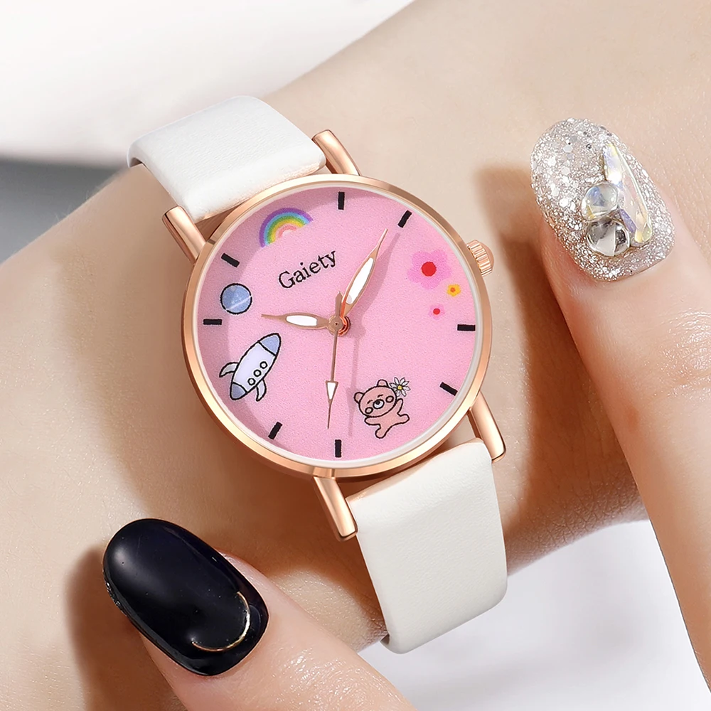 1Pcs White Gairty Minimalist Style Roman Numeral Pink Dial Watch Luxury Couple Casual Quartz Watch Is The Perfect Gift For Her