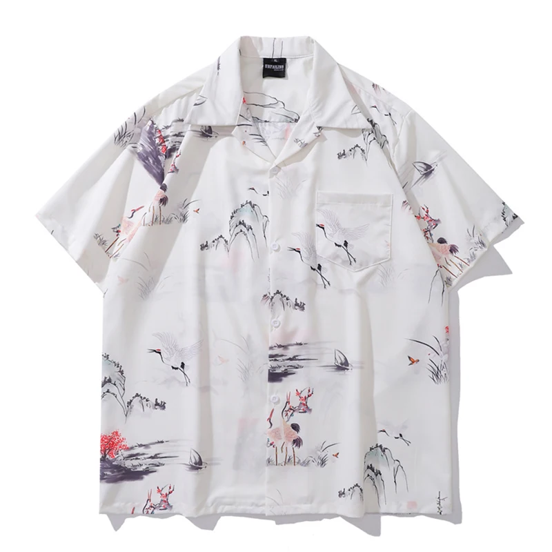 

Full Print Beach Shirts Men Women Summer Outerwear Men's Shirt Short Sleeve White