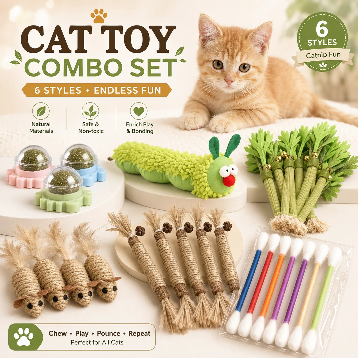 Catnip Interactive Plush Mouse - 6 in 1 Cat Toy Set