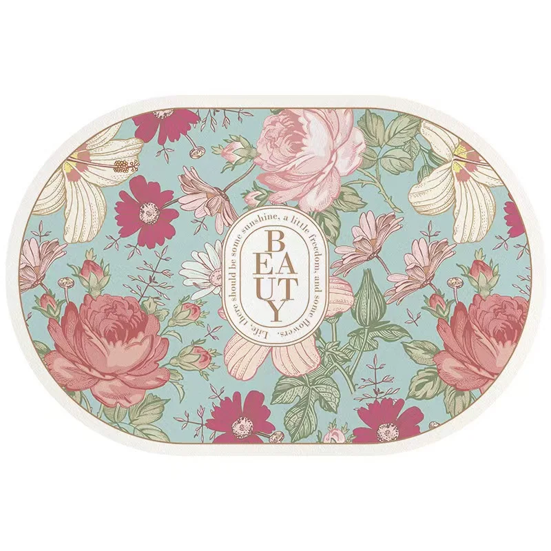 VIKAMA 40X60CM Oval Crystal Velvet Carpet Garden Flower Style Bathroom Toilet Living Room Room Door Non-Slip Mat view 4