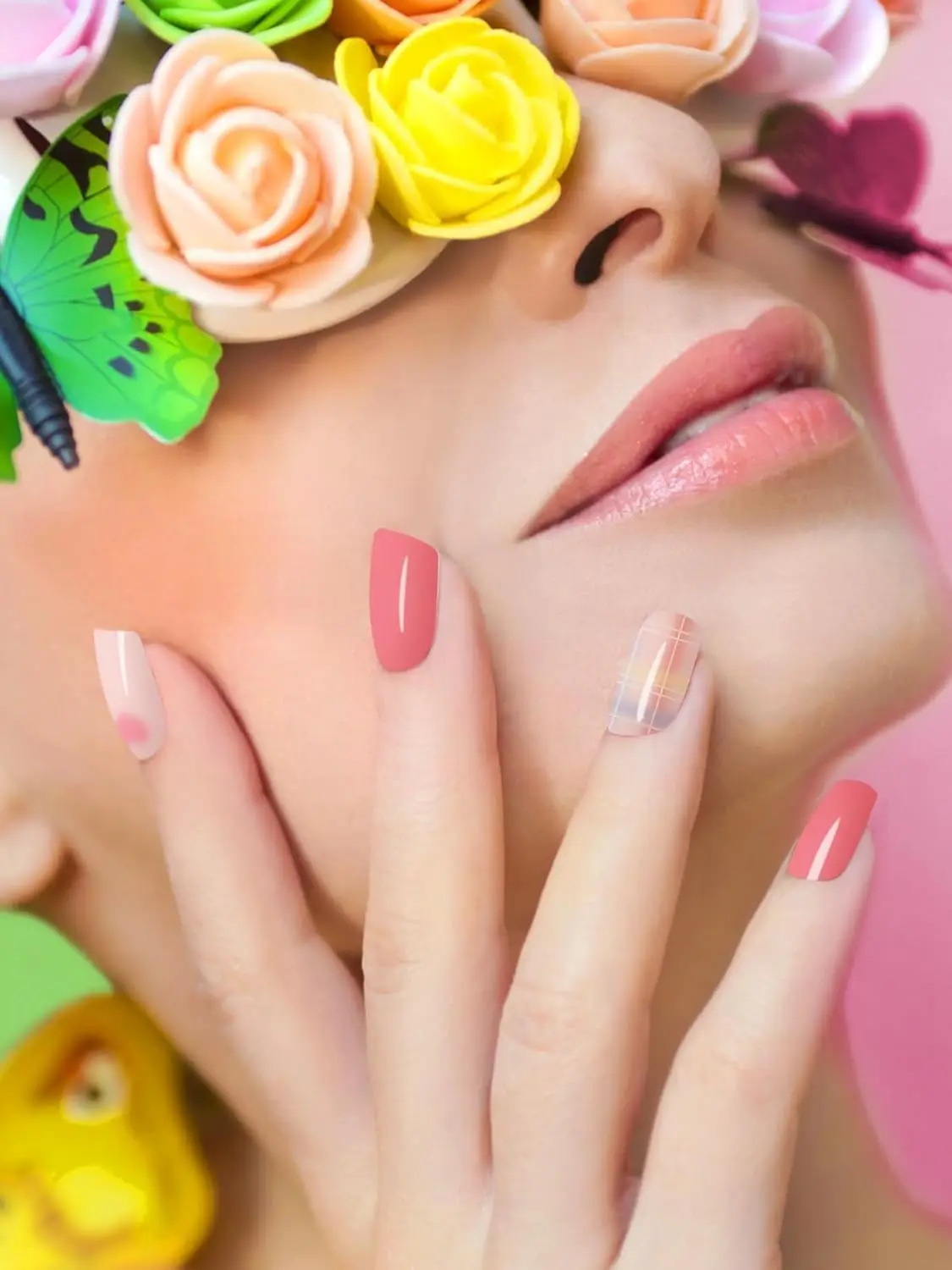 20 tiras de gel semicuradas para el día de San Valentín con forma de corazón rosa para mujeres y niñas, se requieren UV/LED