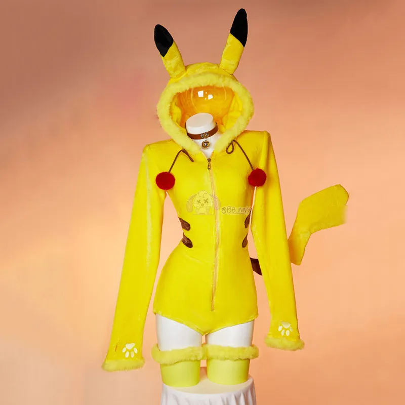 

Pikachu Inspired Cosplay Costume Set – Women's Yellow Zip-Up Hoodie with Tail & Ear Accessories for Halloween