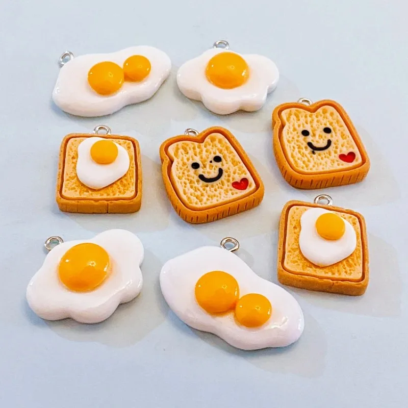 10 Pieces Kawaii Egg Toast Heart Bread Cake Resin Mini Charms Creative Pendant Decor For DIY Jewelry Earrings Keyring