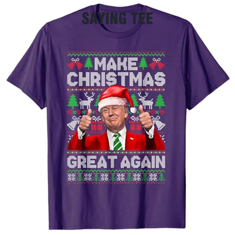 Make Christmas Great Again Funny Trump Xmas Snow Pajama Ugly Sweater T-Shirt Humorous Holiday Clothes Men\'s Fashion Saying Tee