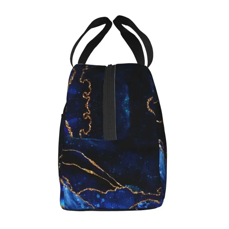 Elegant Blue And Gold Gemstone Insulated Lunch Bag Marble Abstract Geometric Teal Cooler Thermal  Box Kids School Children