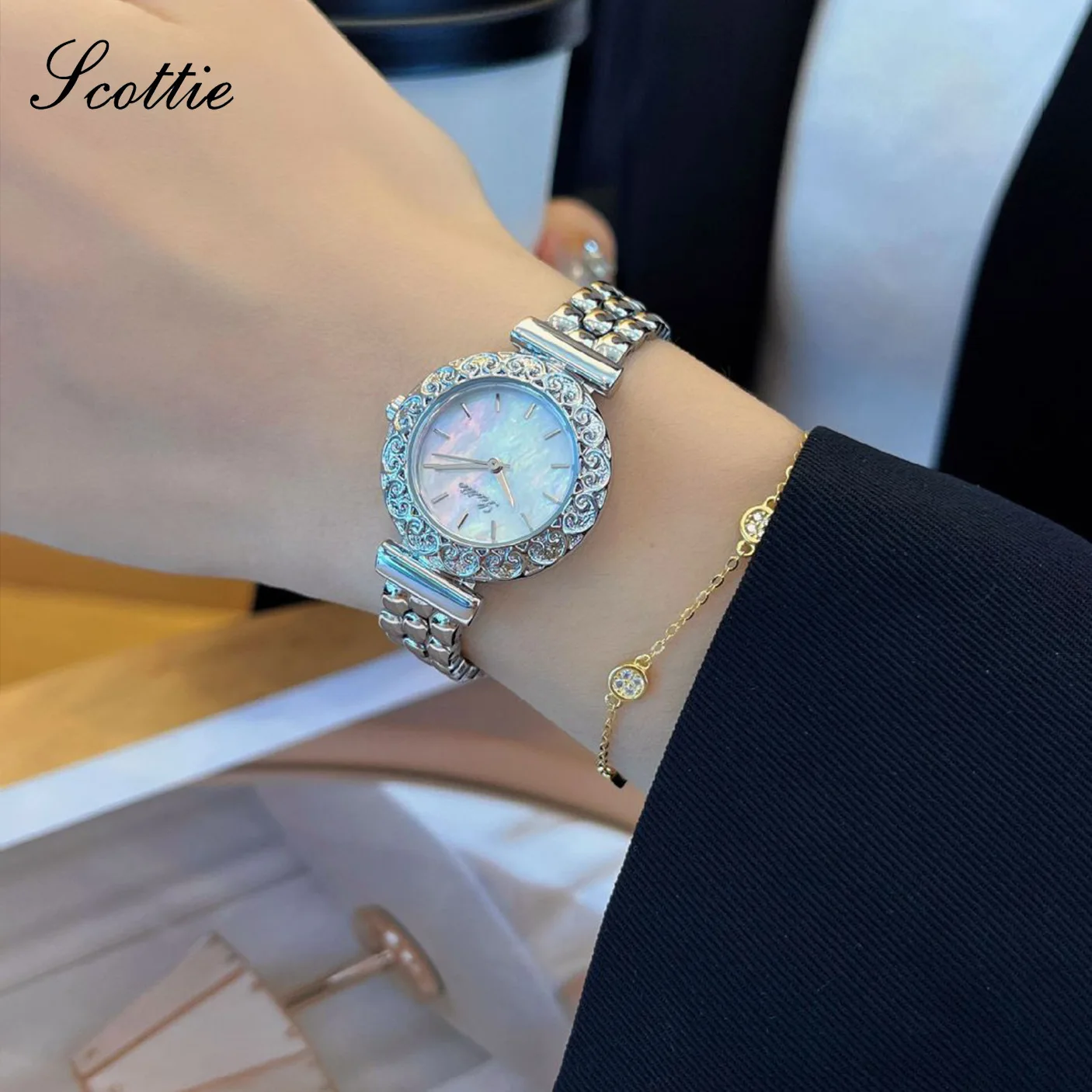 Scottie Women Quartz Watch Luxury Classic Diamond Orologio Gold Sliver Clock Stainless Steel Band Reloj Ladies Simple Wristwatch