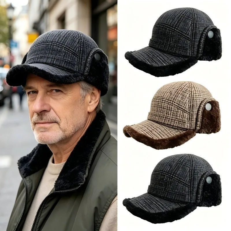 Hat Men's Autumn and Winter Woolen Thickened Middle-aged and Elderly Woolen Hat Ear Protector Peaked Cap Old Man Warm Hat