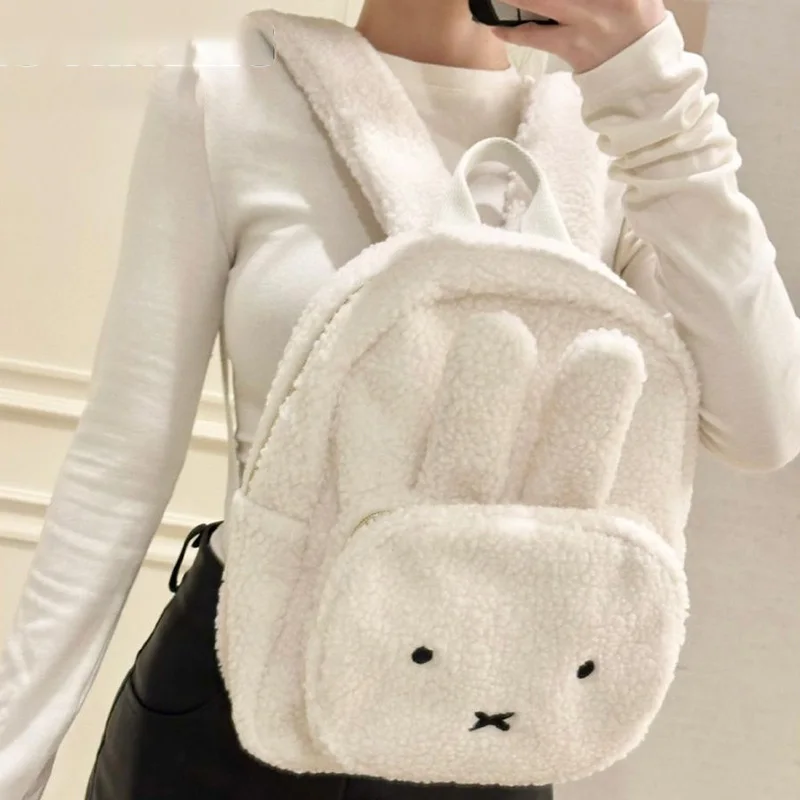 Милый Берберский флисовый рюкзак Miffy Kawaii с мультяшной вышивкой, плюшевое девичье сердце, простая сумка через плечо на одно плечо, подарок в стиле аниме