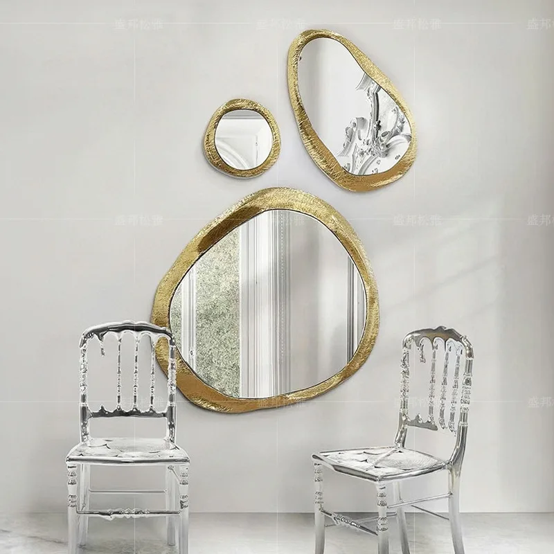 

Light luxury special-shaped brass wall-mounted decorative mirrorwall villa entrance high-end design creative art entrance mirror