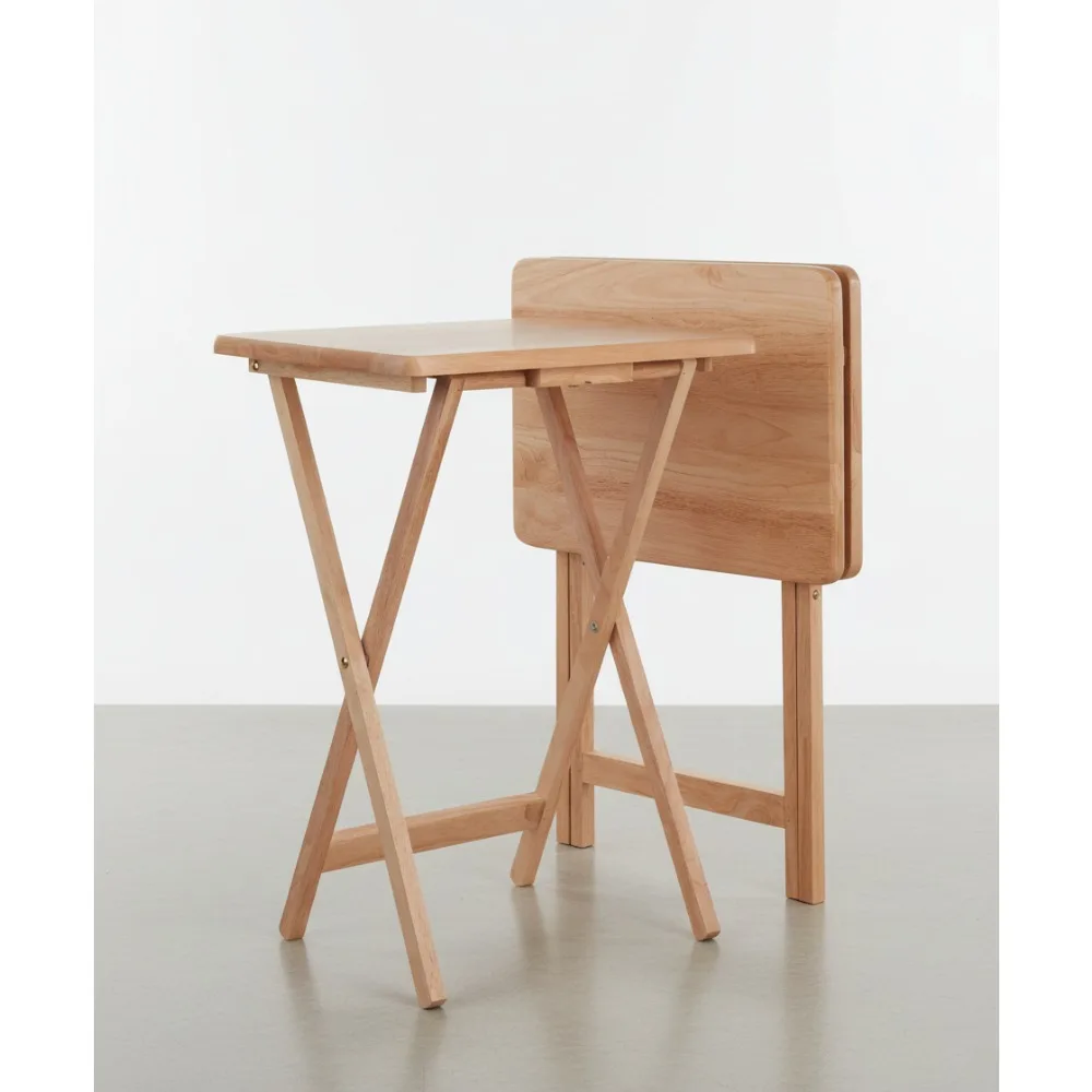 

Foldable Snack Table Set of 2, Natural Wood, Space-Saving for Small Living Rooms & Bedrooms
