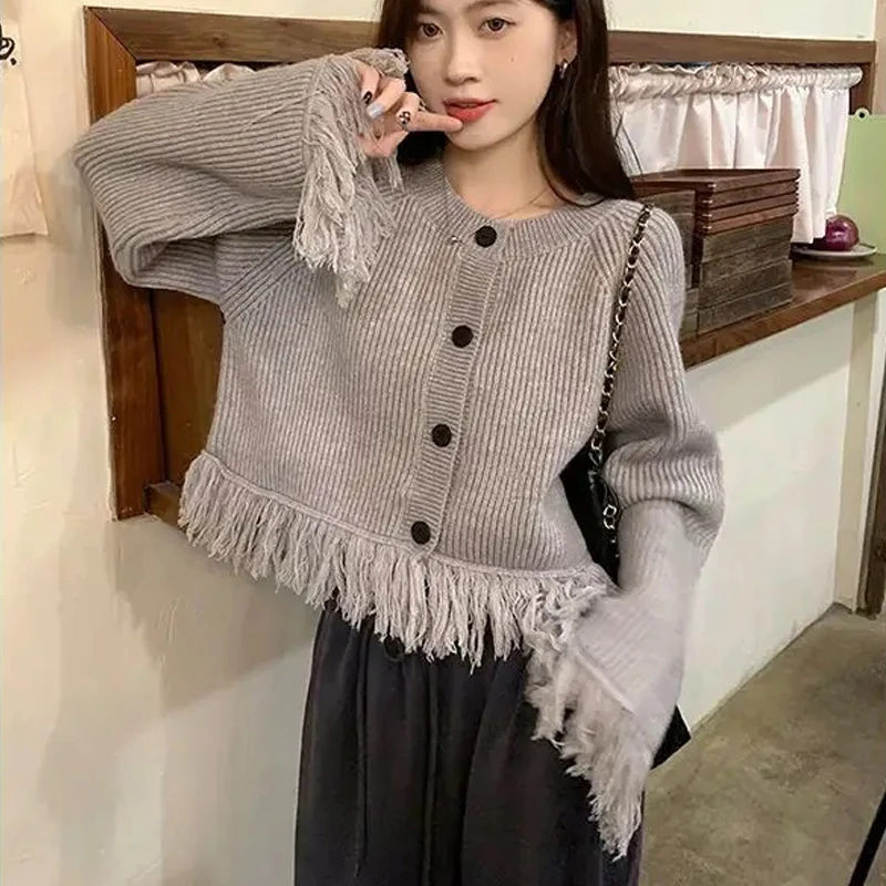 Tassel Fashion Women Sweaters 2024 Autumn Winter Pullovers Korean Knitwears Long Sleeve Clothes Knit Top Ladies Button Sweater