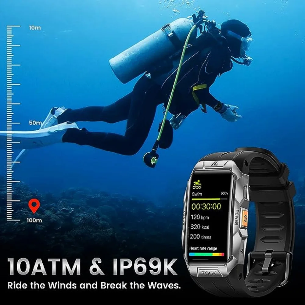 2024 KOSPET TANK X1 Military Smart Watch For Men Waterproof 1.47