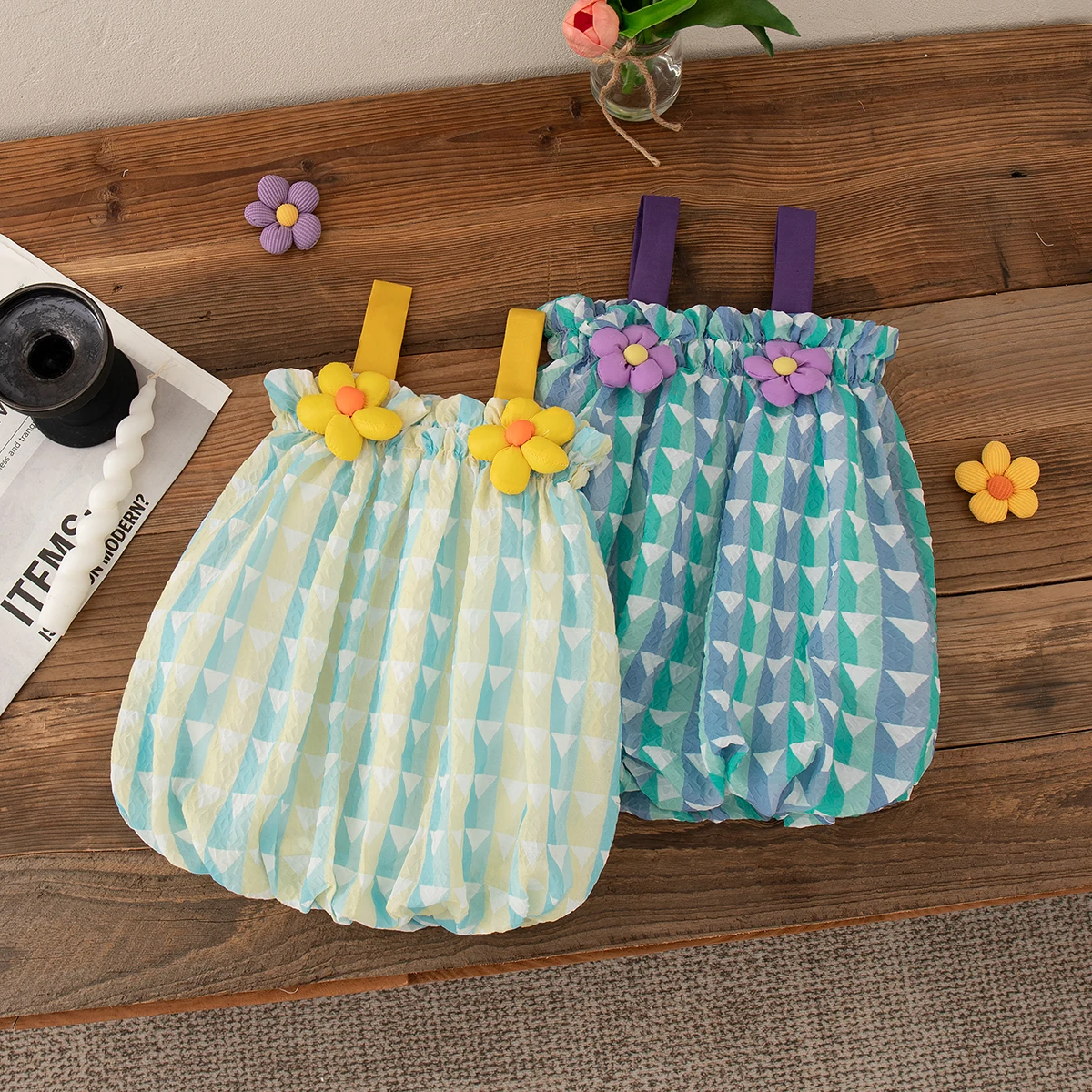 

Girls Dresses Summer Cotton Sleeveless Striped Fluffy Baby Girl Dress Cartoon Comfortable Beach Baby Dress Clothing