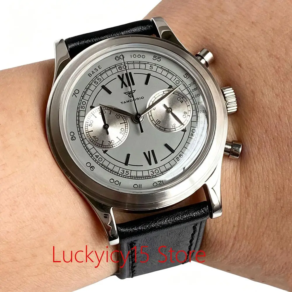 Vintage Quartz Watches for Men MIYOTA OS20 Multi-function Chronograph Mineral Glass 38mm Sport Men Watches Leather Tandorio 3ATM