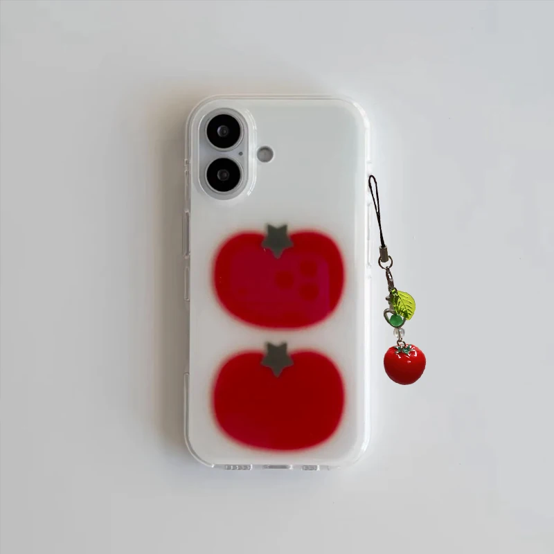 Capa de Celular Transparente Coreana Estilo Ins Two Ted Tomato para iPhone 17 16 16e 15 14 13 12 11 Mini Pro Max X XR XSMax Air Plus