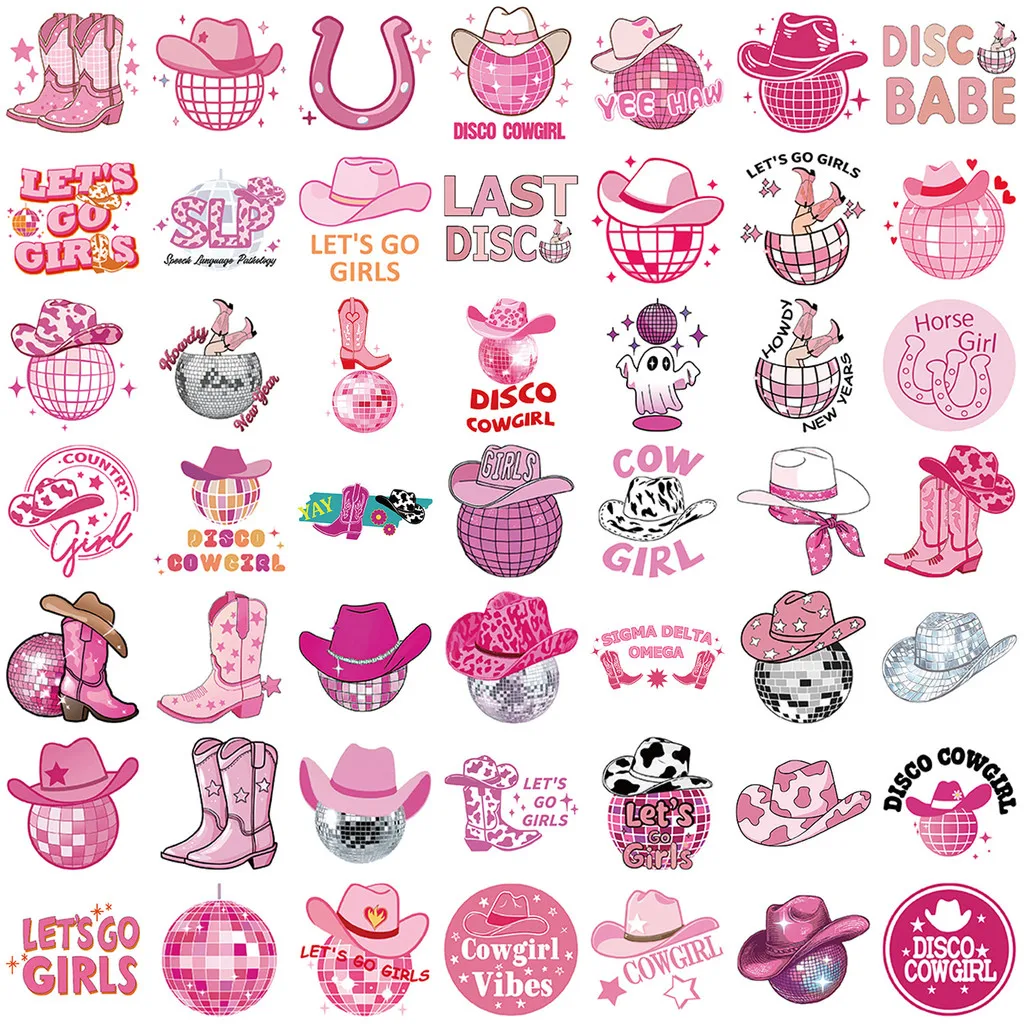 50 pegatinas de grafiti de vaquera disco de dibujos animados, impermeables para decoración DIY en guitarra, cuaderno, equipaje, tienda de pegatinas BulingBulingStickers