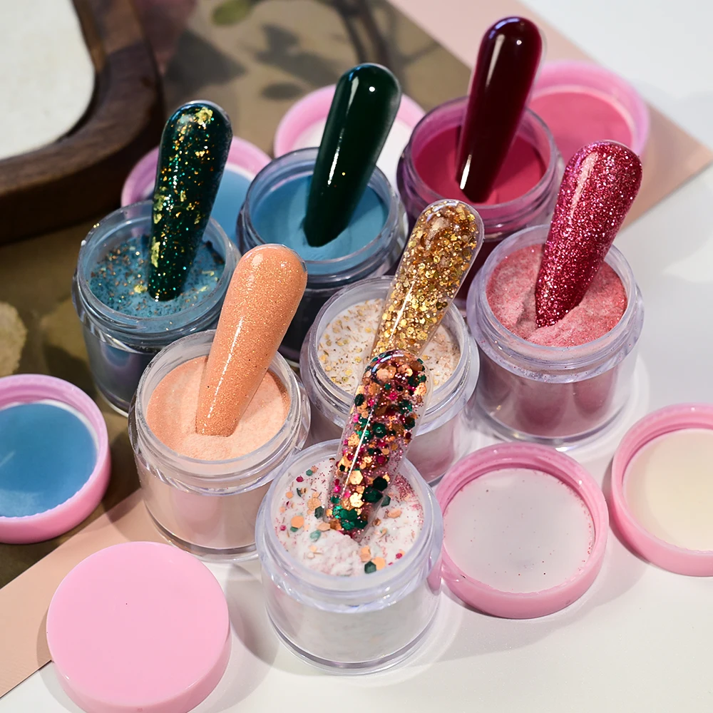 7 pot/set gemengde kleurrijke glitter zeshoek pailletten nagelpoeders sprankelend rood groen kerst acryl nagel extensions/carving stof