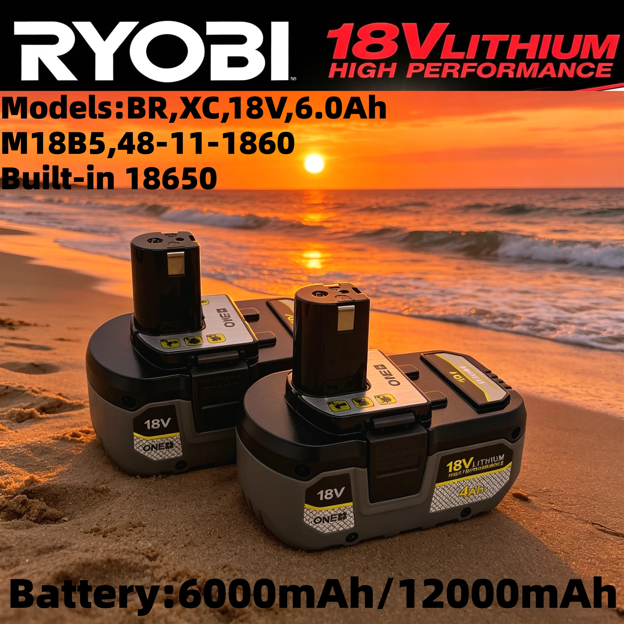 

2026 Upgraded RYOBI ONE+ 18V 5.0/6.0/8.0Ah Lithium Battery, High Capacity for Long Runtime with All ONE+ Cordless Power Tools