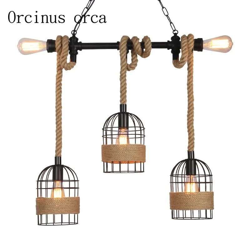 Rope chandelier retro industrial wind bar cage bar  window shop one creative decorative lamps