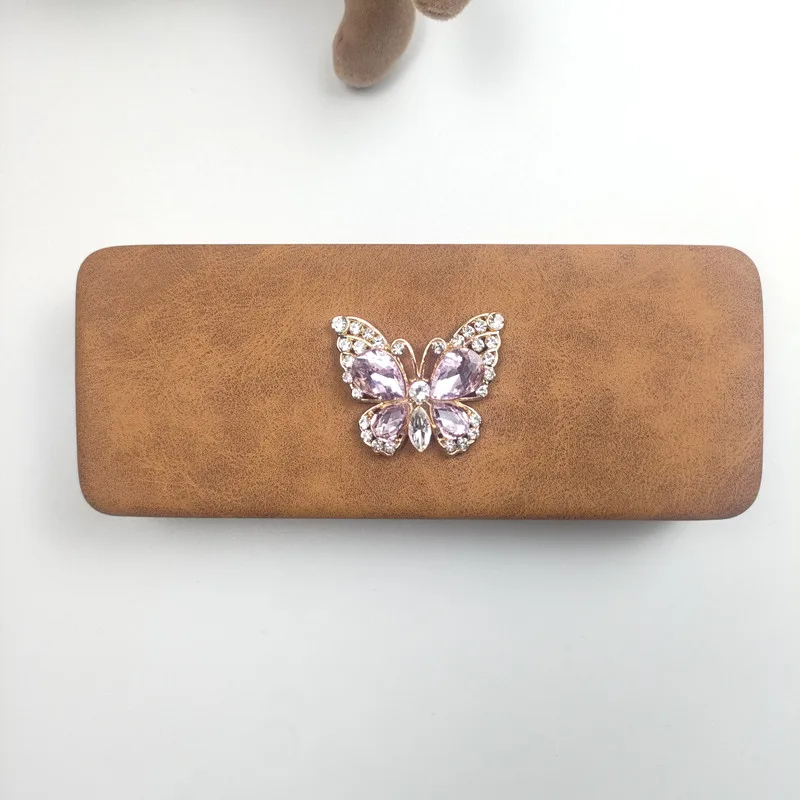 

Diamond-Encrusted butterfly Pattern Portable Glasses Case Women's Sunglasses Storage Box Eyeewear Accessories with Diamonds B3