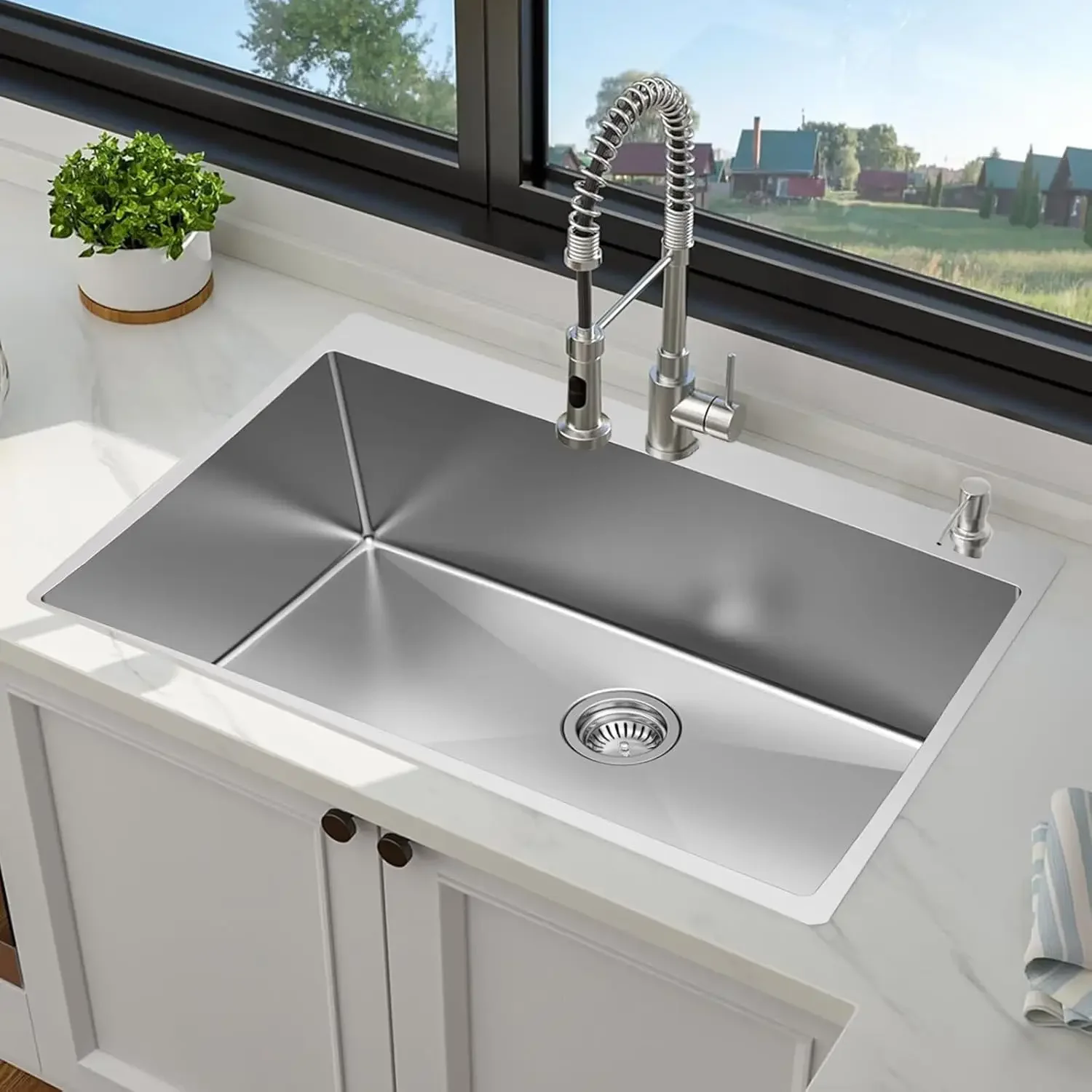33 inch Topmount Handmade 18 Gauge Single Bowl Stainless Steel Kitchen Sink with Accessories in 33