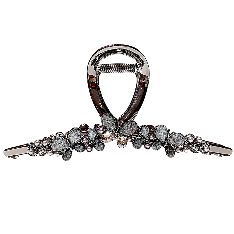 Temperament Glaze Rhinestone Butterfly Large Hair Grip High-end Women's Metal Shark Clip Elegant Korean Style Hair Accessories view 4