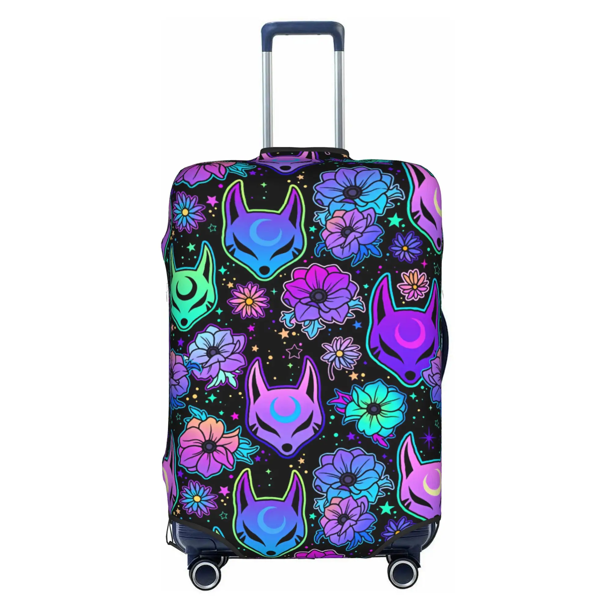 Neon Kitsune Fox Flowers Luggage Cover Cute Animal Suitcase Protector Covers Suit For 18-32 inch