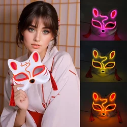 Maschera per spettacoli di danza incandescente in stile giapponese di Halloween Maschera per gatti a mezza faccia luminosa a LED Forniture per cosplay Maschera illuminata al neon