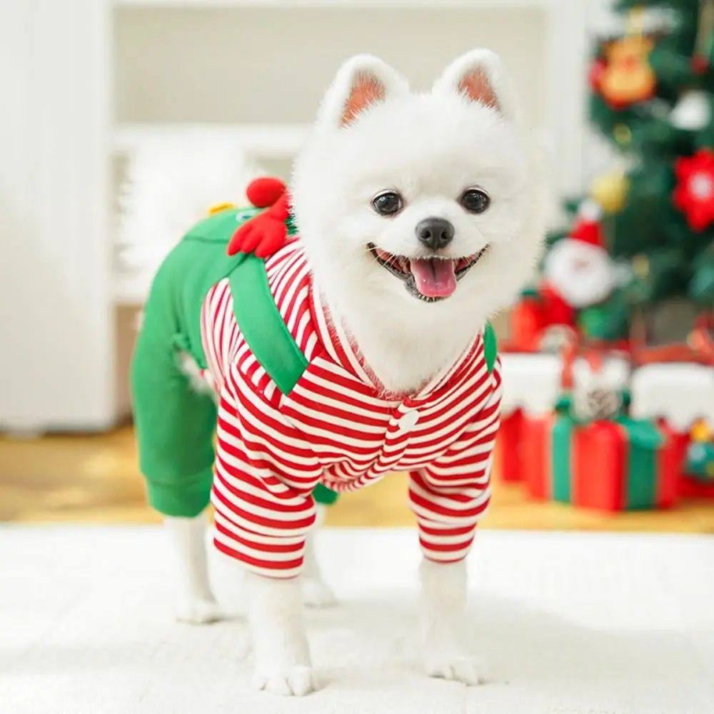 

Striped Dog Christmas Clothing Warm Breathable Cats Christmas Coats Elk Pocket Comfortable Pet Dress Up Costume