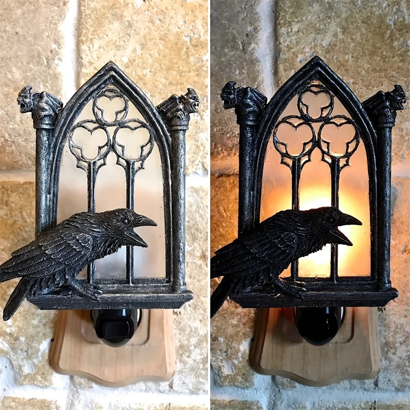 القوطية الغراب ليلة ضوء الراتنج الجدار مصباح هالوين الغراب النحت نحت زخرفة للمنزل مخيف غرفة نوم غرفة المعيشة ديكور #2