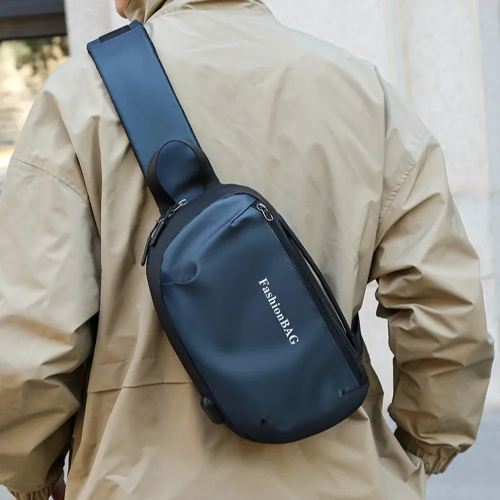 

PU Men's Chest Bag Large Capacity Multifunctional Sling Shoulder Bag Solid Color Adjustable Strap Male Crossbody Bag Outdoor