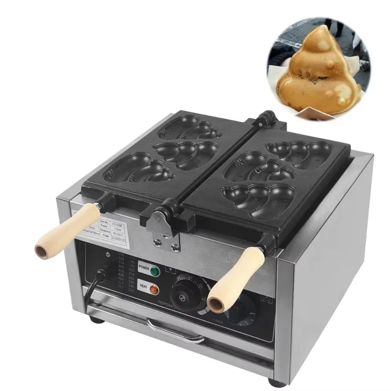 Commercial Poo Poo Spoof Waffle Maker Machine 1400W 50-300℃ Temperature Control Timer Compact Waffle Machine for Snacks